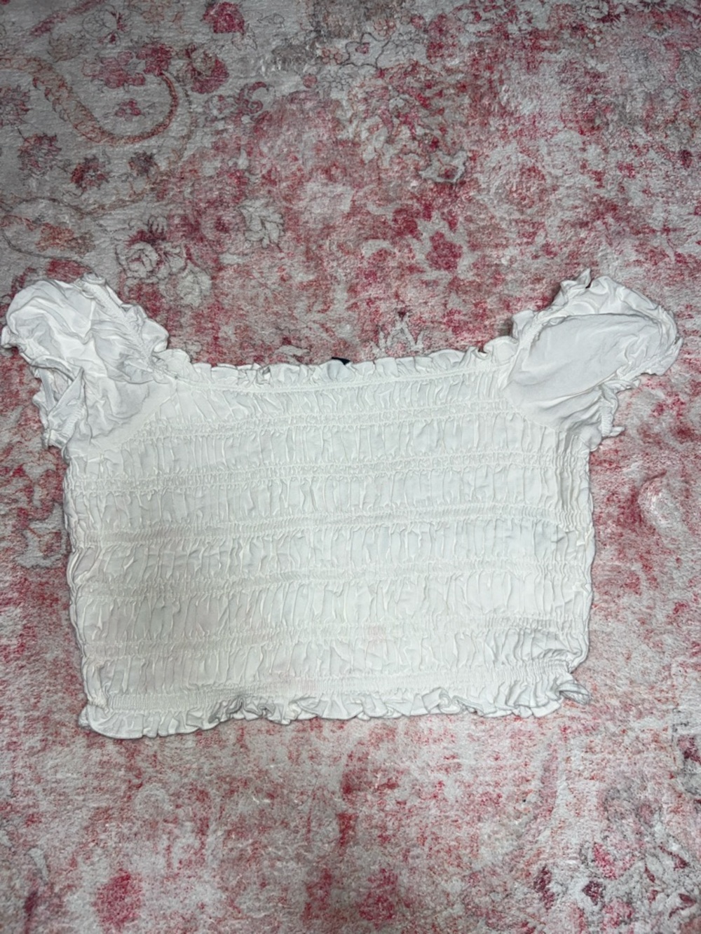 American Eagle Outfitters White Smocked Ruffle Crop Top